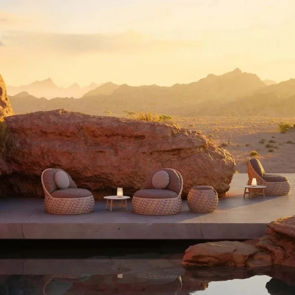 

Luxury Circular Sofa Bed, Hotel Swimming Pool, Rattan Elegant Indoor And Outdoor Leisure Chairs, Double Armrests