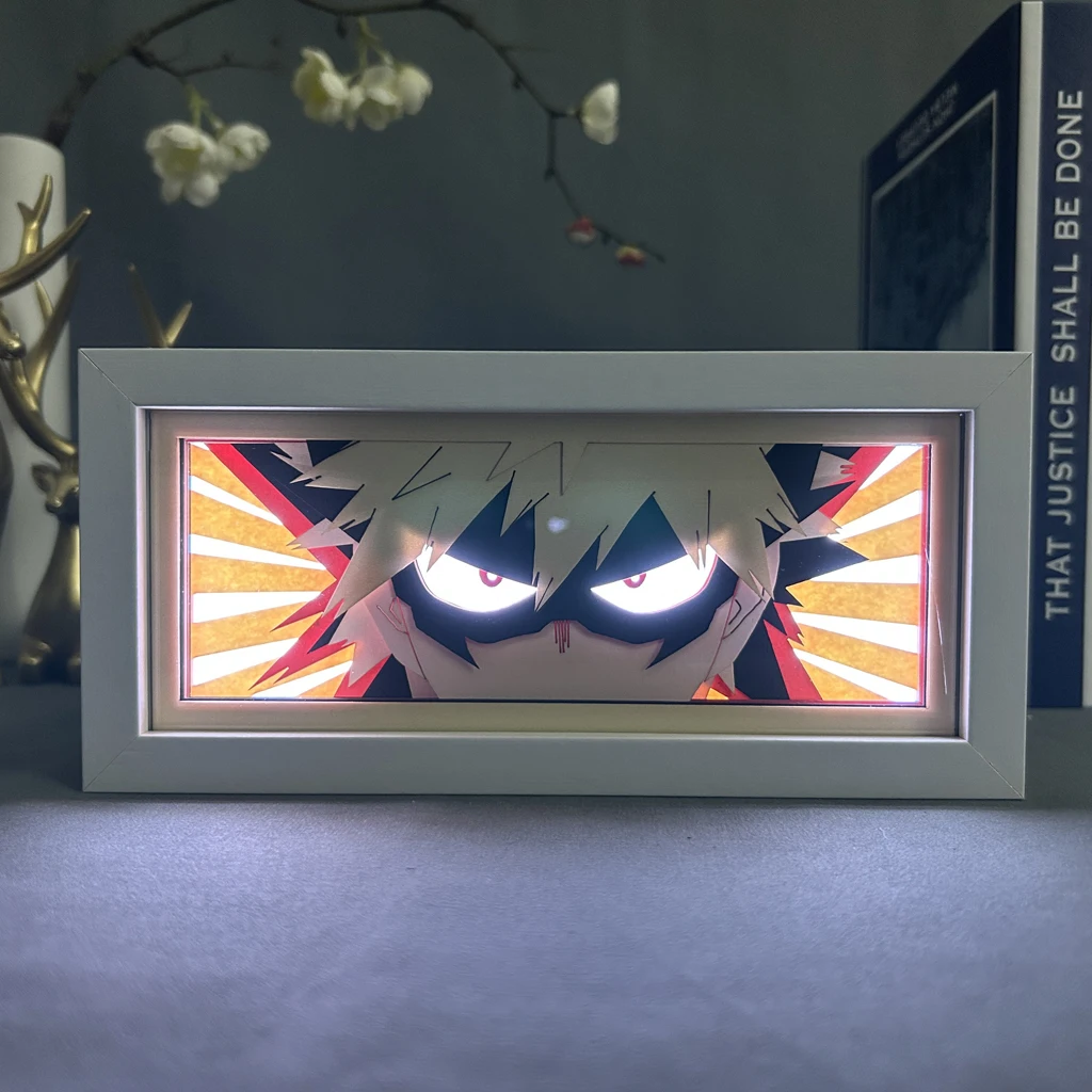 Mijn Held Academia Katsuki Bakugo Anime Lightbox Decor Voor Kamer Nachtlampje Manga Gadget Gepersonaliseerde Cadeau Papier Gesneden Schaduwdoos