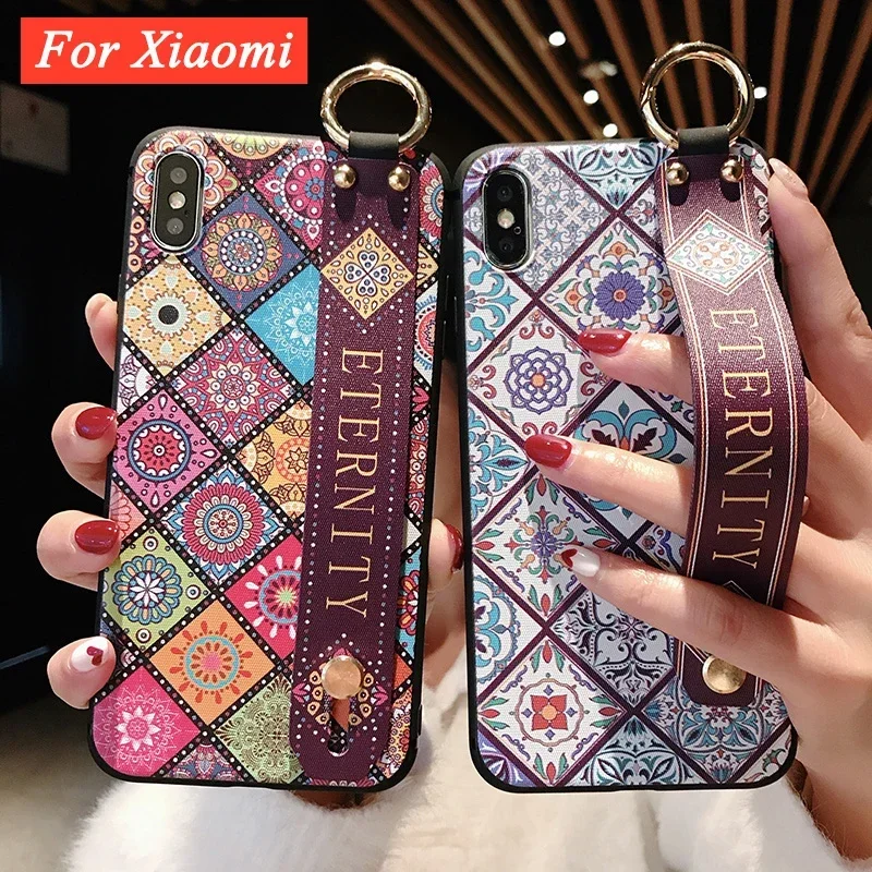 For Xiaomi Mi 14 Pro Poco X6 Pro M6 M4 M5 F5 Case Fashion Flower Hand Band Phone Holder Cover for Redmi Note 13 Pro Plus 5G 13C