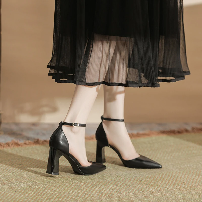Women's Pumps Pointed Toe High Block Heel Ankle Strap Buckle Glossy Finish Side Cutout Bridal Wedding Formal Dressy Party Shoes