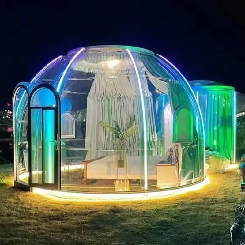 Customized 3-Room Luxury PC Dome Bubble House, Transparent Heat Insulated Waterproof Sphere Tent for Hotel Glamping Resort