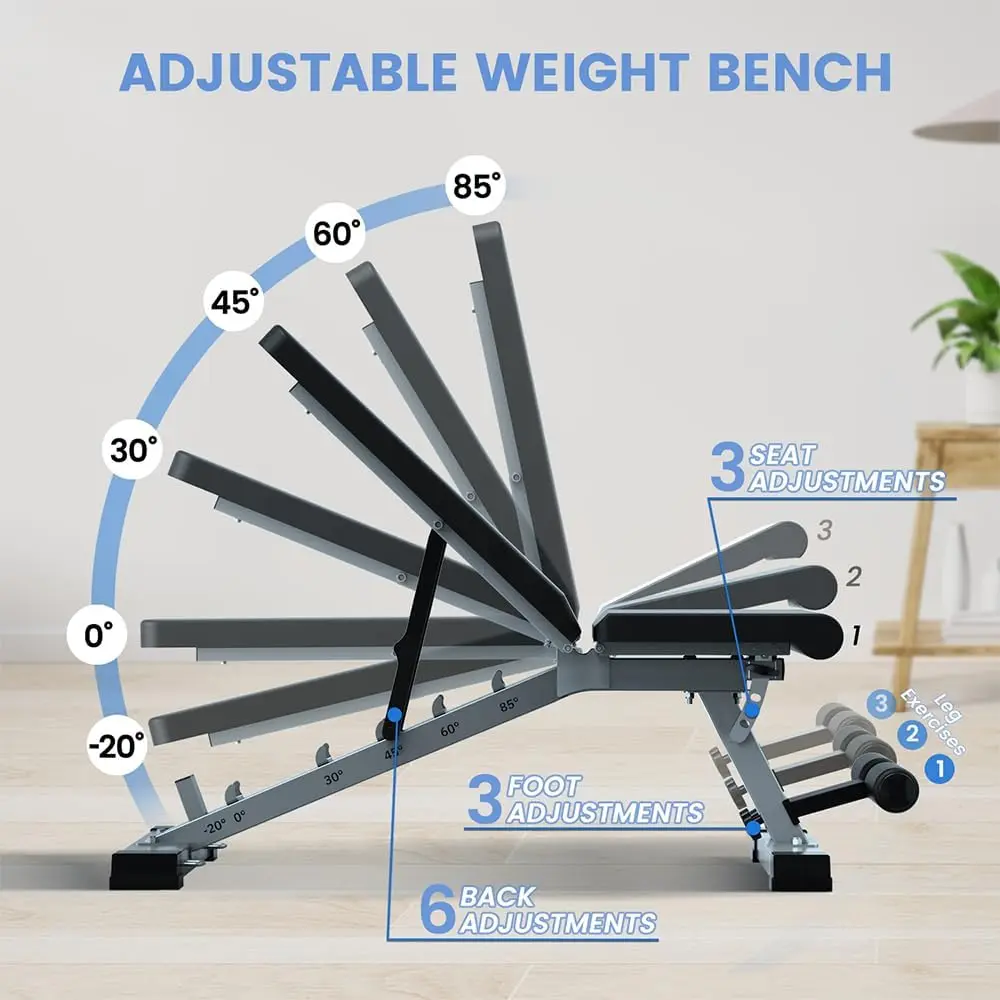 Weight Bench Press Strength Training Bench Stable Heavy Duty Incline Decline Flat Utility Multi-Purpose Weight Bench with Fast A