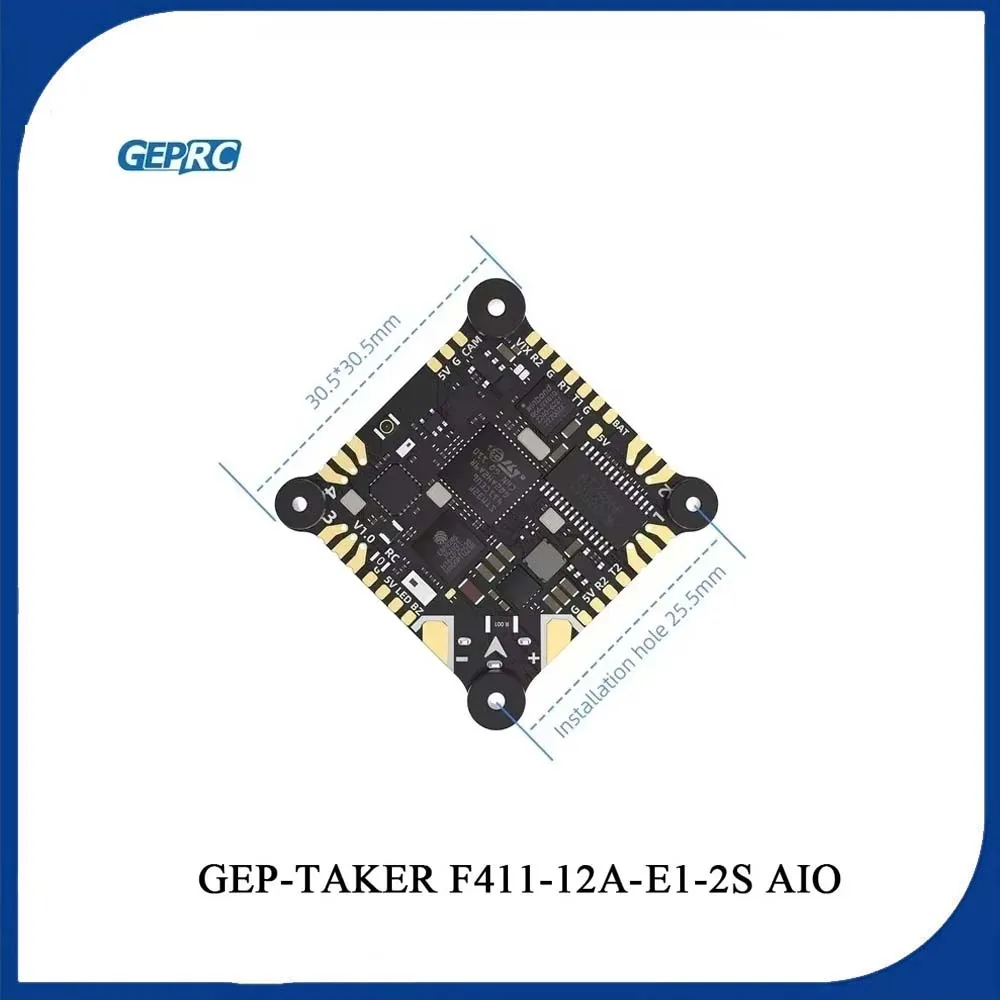 

GEPRC TAKER F411-12A-E 1-2S AIO F411 Контроллер полета 4в1 12A ESC BMI270 ELRS 2.4G 3.0 RX 25,5X25,5 мм DarkStar20 Cinewhoop