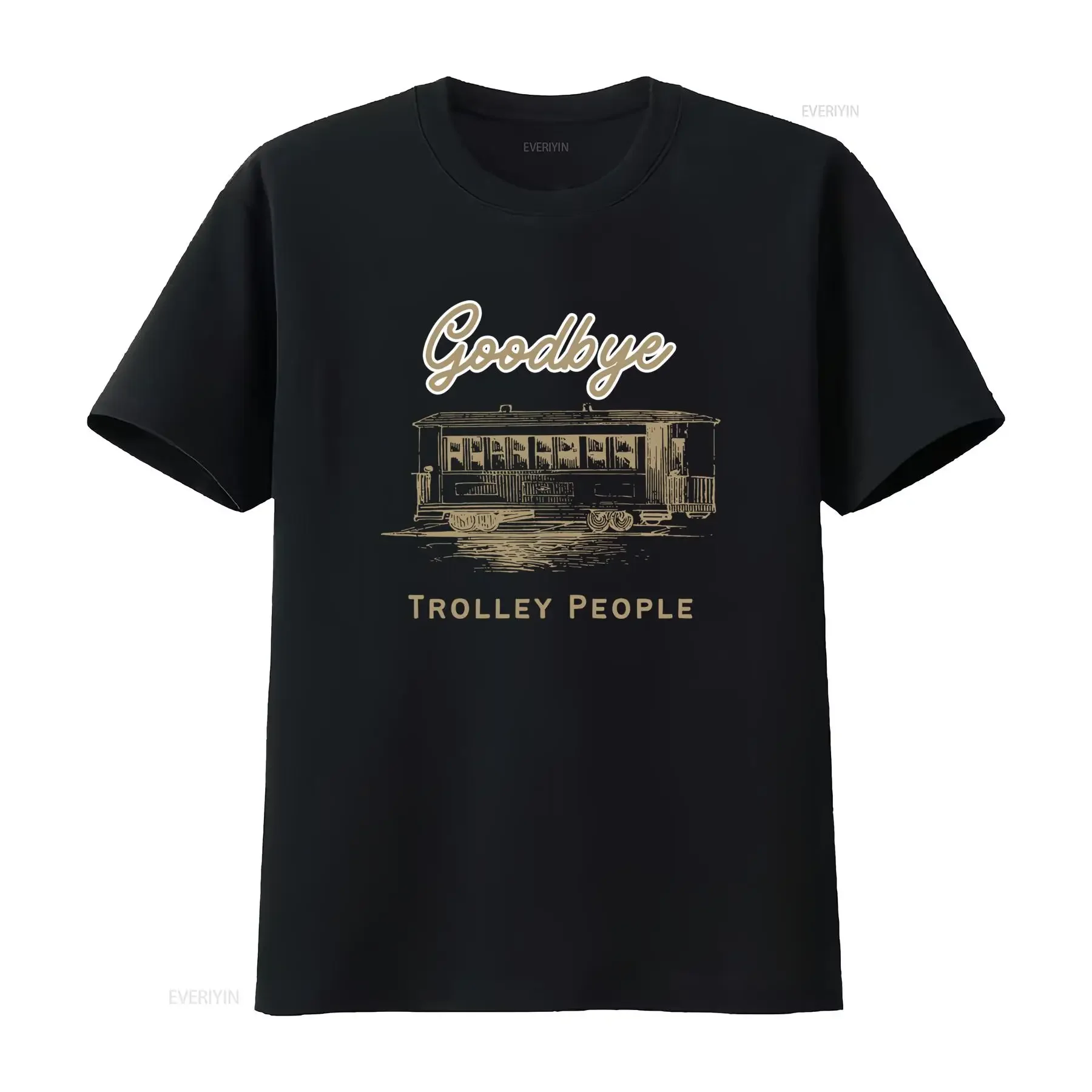 Vintage Retro Goodbye Trolley People Car Print Casual Streetwear T Shirt vintage Washed graphic Stretched Breathable Slightly
