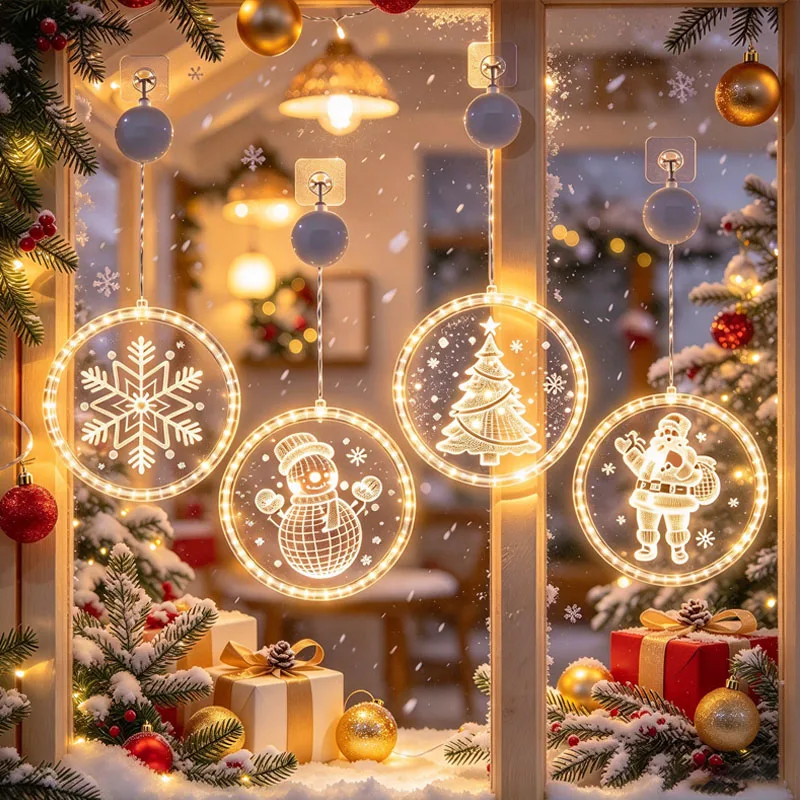 3D Letter Christmas Suction Cup LED String Lights Tree Atmosphere Decoration Colorful Party Festival Home Ornament Gift Indoor