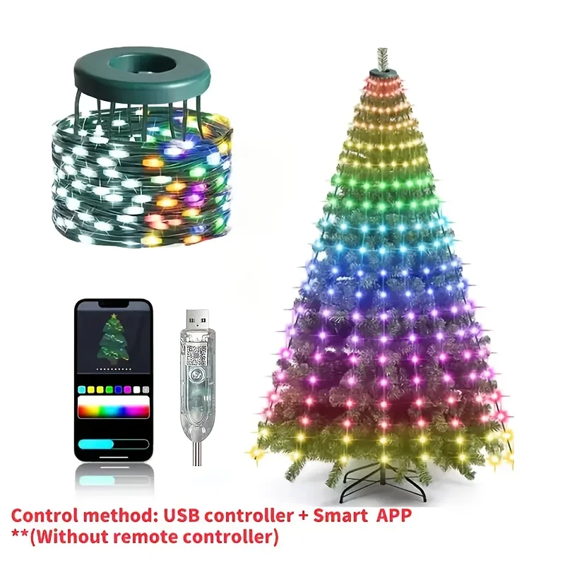 Intelligente Weihnachtsbaum-Lichter, 400 LEDs, USB 5 V LED-Lichterkette, DIY APP-Steuerung, Lichterkette, Girlande, für Weihnachtsbaum-Dekoration