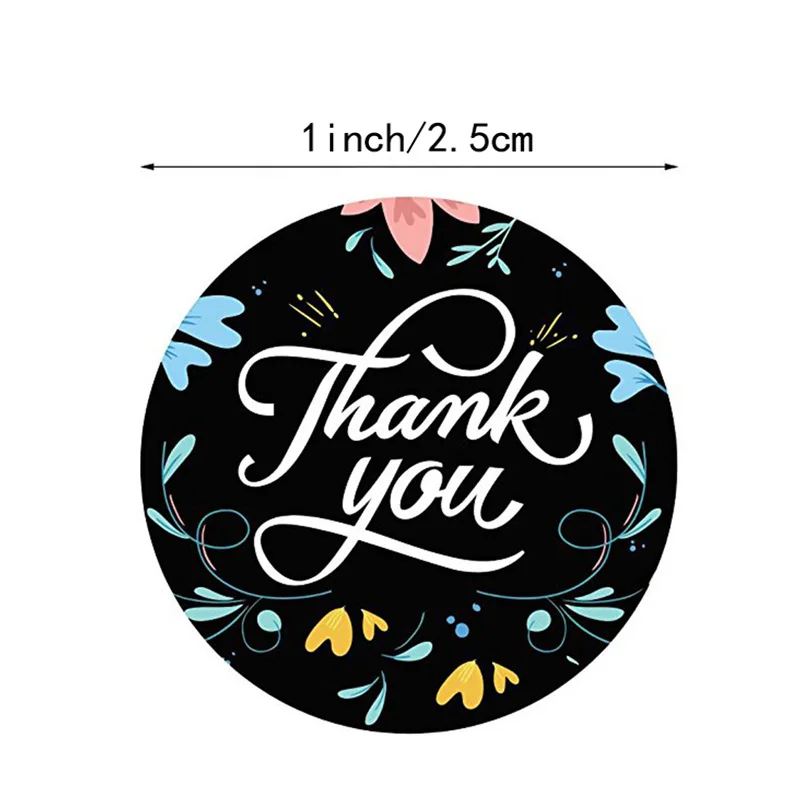 50pcs/wad Black Label Handmade Stickers Floral Thank You Stickers  Envelope Seal for Wedding Favors and Party Kawaii Stickers