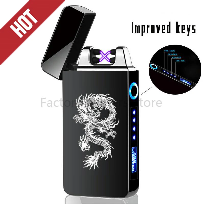 NEW Dual Arc Windproof Flameless Lighter With LED Power Display USB Touch Metal Plasma Lighter Portable Men\'s Gift