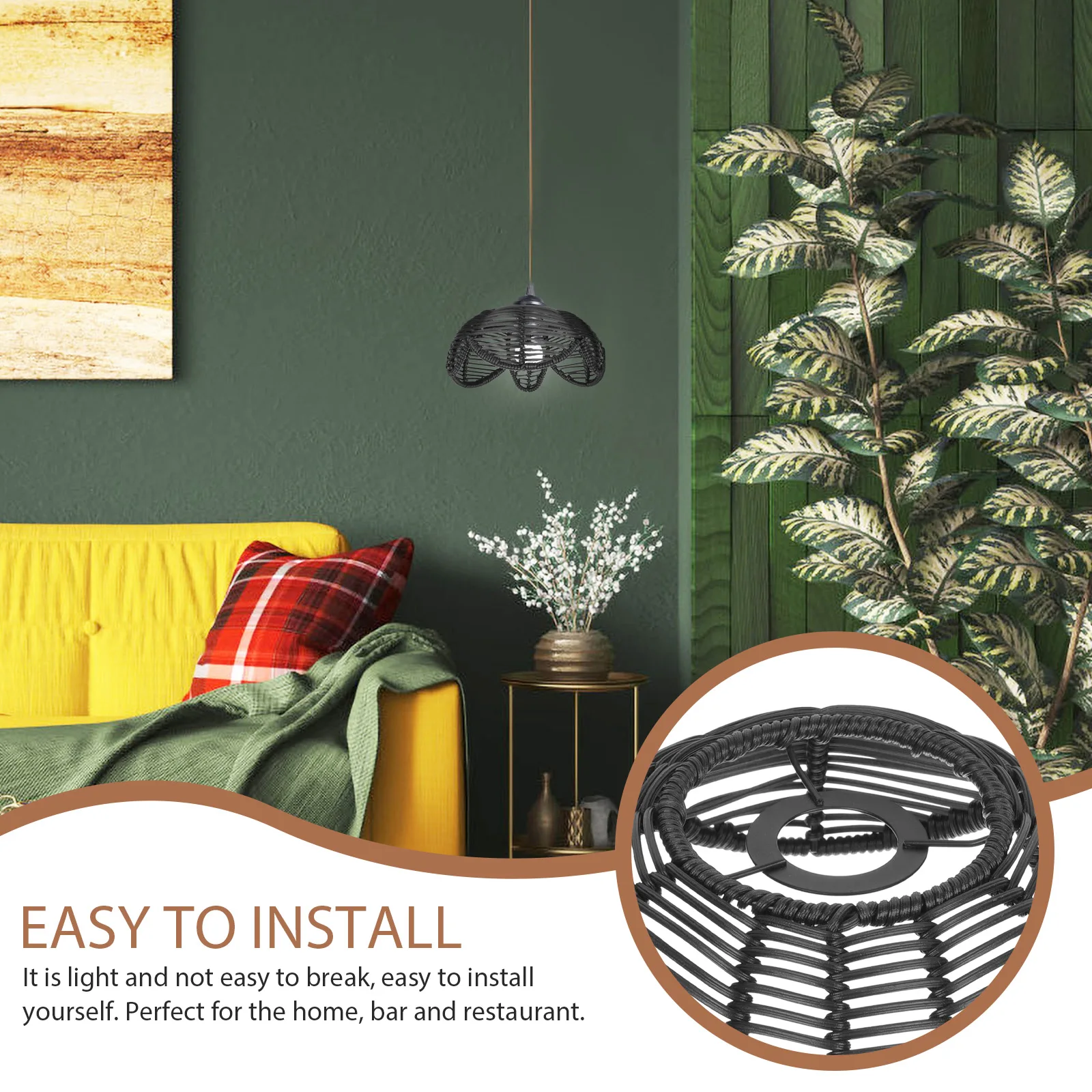 

Lotus Shaped Lamp Shade Woven Design For Ceiling Table Pendant Lamp Replacement Home Bar Restaurant Decor Imitation Rattan