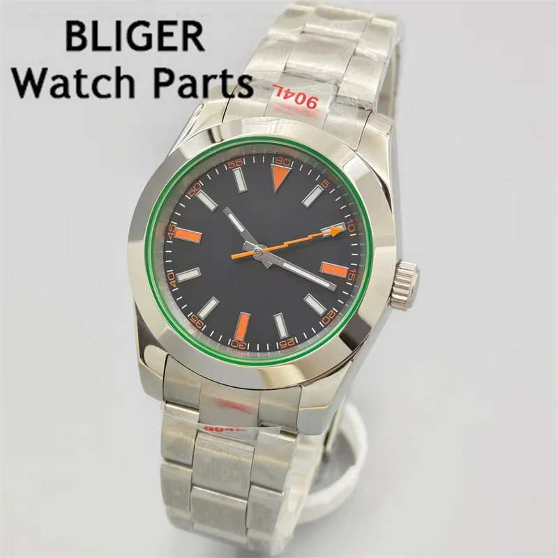 BLIGER 36mm/39mm Polished Men\'s Watch with Green Edge sapphire glass black dial NH35A 2813 MIYOTA 8215 PT5000 automatic movement