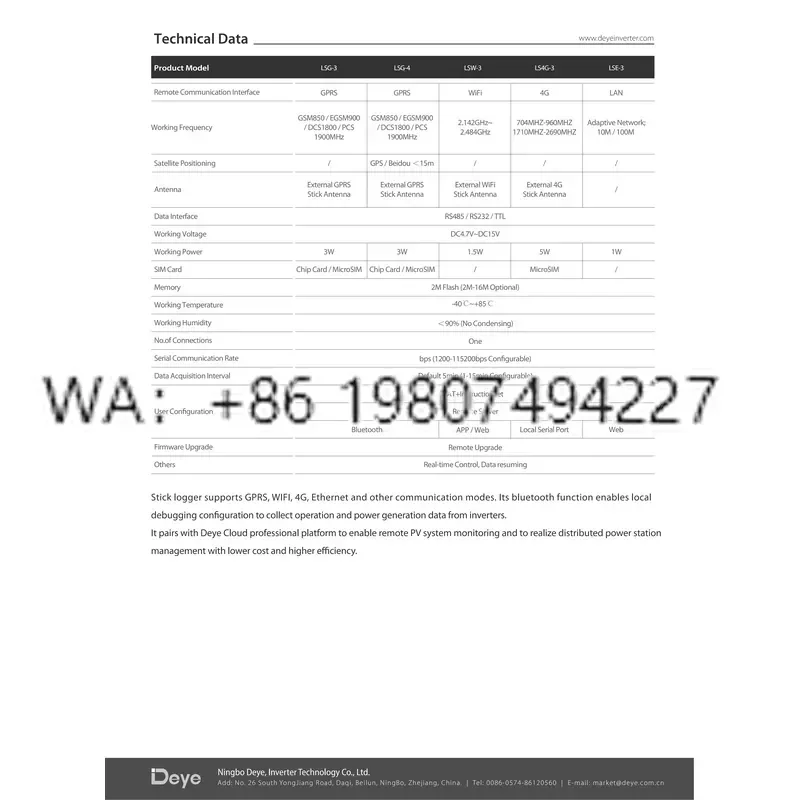 Ethernet LSE-3 LSW-3 WIFI LAN Data Collector Stick Logger for Deye Solar Inverter Solarman Monitoring System