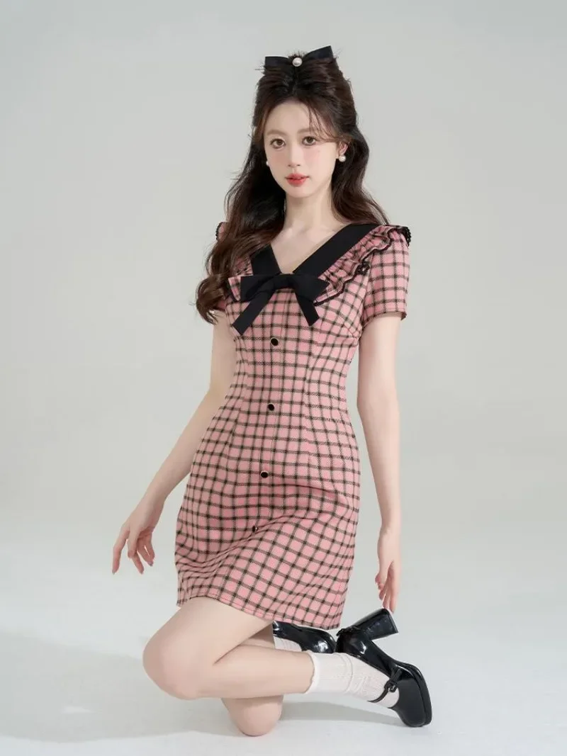 Butterfly Bow Qianjin Academy Style Dress 2024 Women's Summer New Collection Waist Slimming A-line Dresses Female Clothing