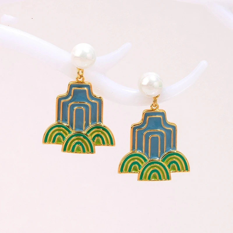 

National Style Personalized Cloud Charming Earrings Green Mountain Ancient Style Mountains, Rivers, and Waves Earrings for Women