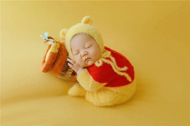 Puntelli per fotografia per neonato Set a tema orso Honneypot Sacco a pelo Abiti Decorazioni Coperta Studio Shoot Photo Prop