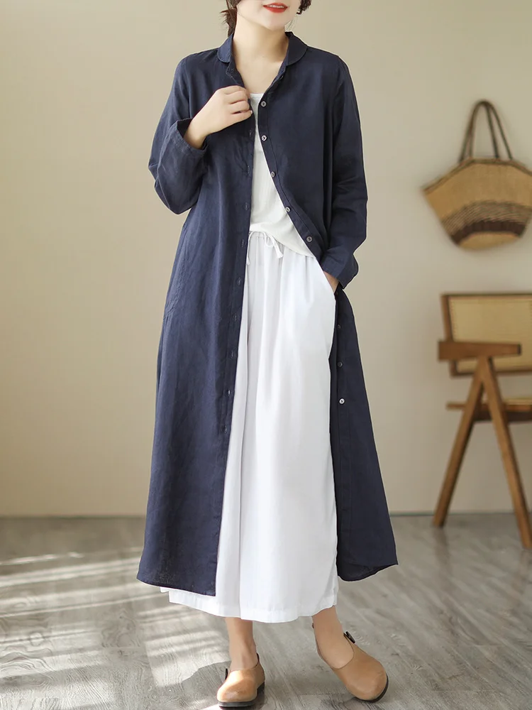 تنورة فنية طويلة من القطن والكتان من Dr irt ملابس نسائية مصممة خصيصًا بخصر فضفاض وزر واحد لون نقي للتنقل #1