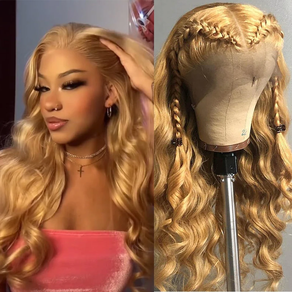 #27 Honey Blonde Colored Lace Frontal Wigs Brazilian Straight Lace Front Wigs 13X4 Transparent Lace Front Human Hair Wigs