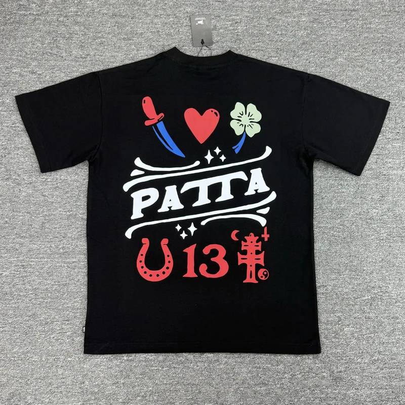 Fashion Cartoon Letter Print Patta T-shirt Men's Women's Loose Casual Round Neck Short Sleeve PATTA Top Tee