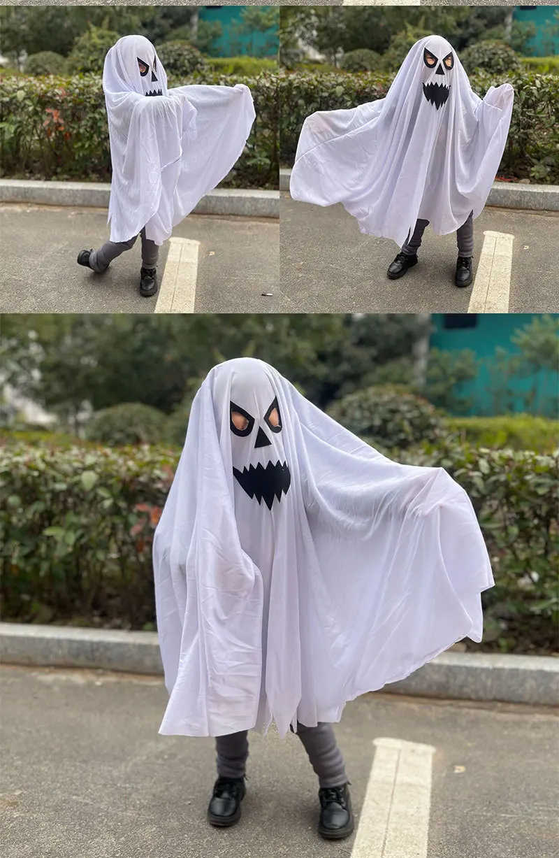Funny White Ghost Cloak Cape Ghost Festival Horror Performance Costume Props Halloween Children's Performance Costume