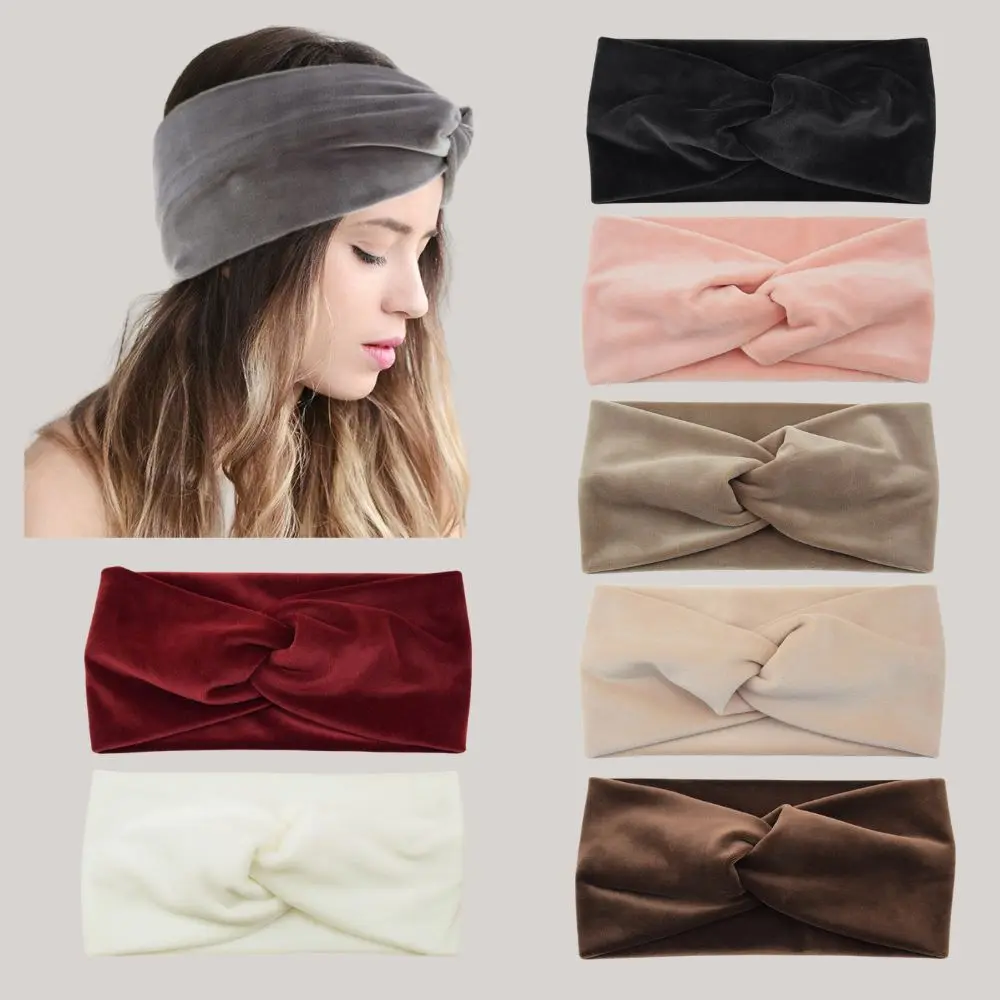 Plush Cross Hair Band For Women Antumn Winter Warm Headband Yoga Sport Washing Face Headwarp Solid Wide Brimmed  Ear Protection