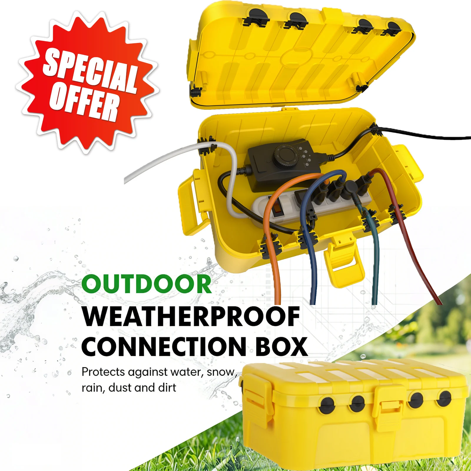 

Outdoor Power Waterproof Box Household Outlet Box IP54 Rain Proof Weatherproof for Power Plugs Outlet String Lights Garden Timer