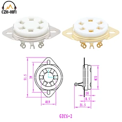 6pin U6A Tube Socket Ceramic Valve Base Power Lamp Jack For 2A5 6C6 6D6 KR43 KR49 VT57 VT58 Chassis Bottom Mount DIY HiFi