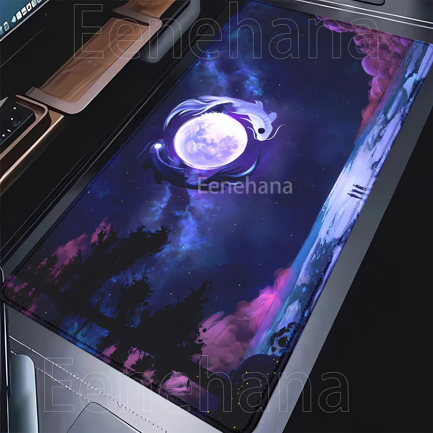 Mauspad Koi Fish Art Seal Schreibtischunterlage Schwarz und Weiß Yin-Yang-Fisch Großes XXL-Gaming-Gummi 900 x 400 mm Büro-HD-Druck-Mauspad