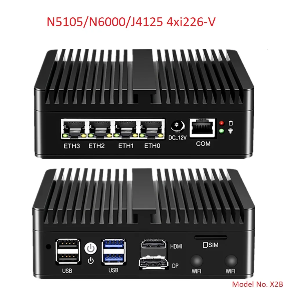 12th Gen N150 Fanless Mini PC N100 4x I226-V 2.5G LAN N5105 N6000 NVMe Barebone كمبيوتر صغير Proxmox PfSense جهاز توجيه جدار الحماية
