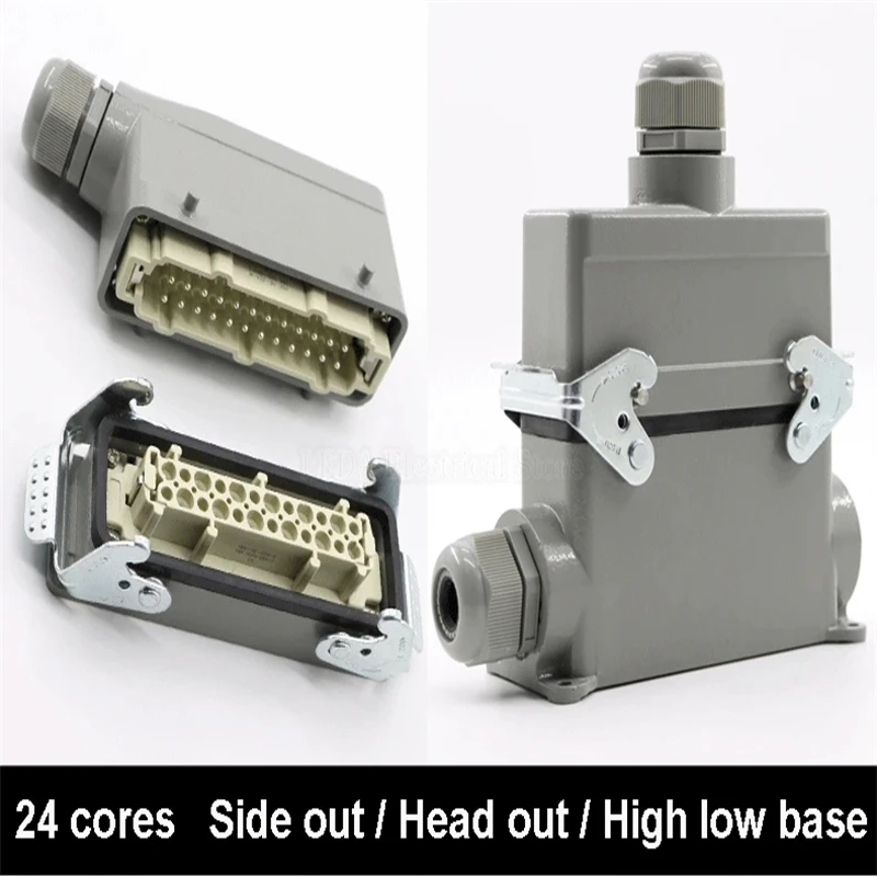 HDC-HE-024 Rectangular Heavy Duty Connectors 4 6 8 10 16 20 24 32 48 Core 16A Waterproof Aviation Plug Top Side Line Connector