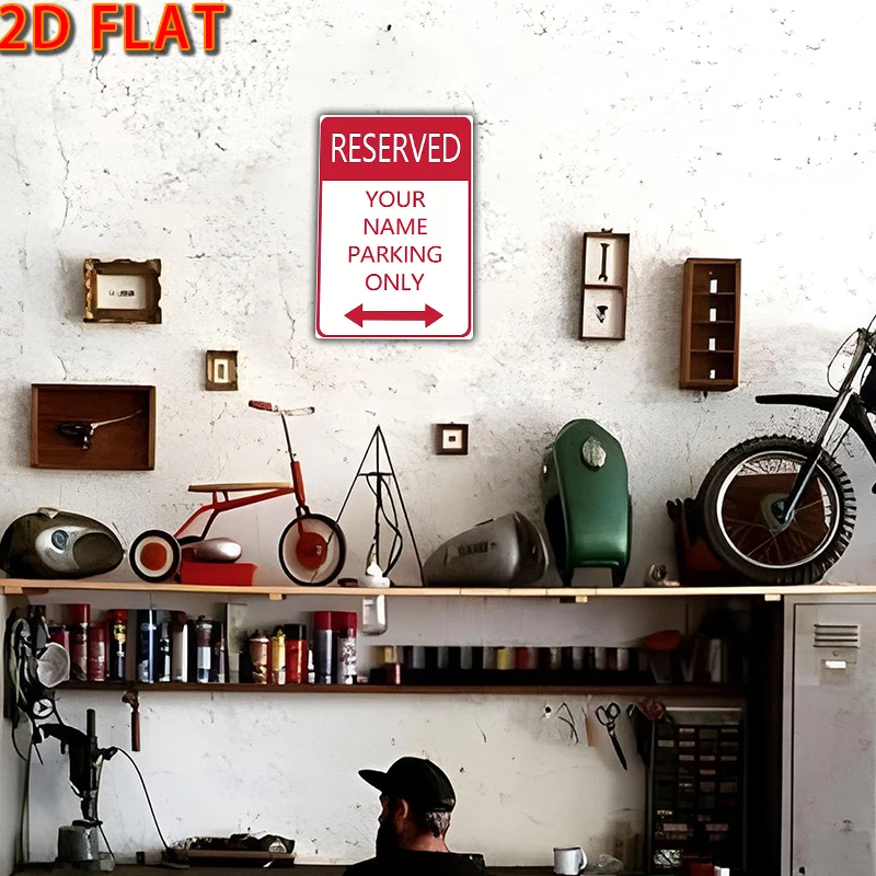 (مخصص) قطعة واحدة من علامة معدنية مخصصة لنص الاسم مع علامة وقوف السيارات المحجوزة مقاس 8 × 12 بوصة