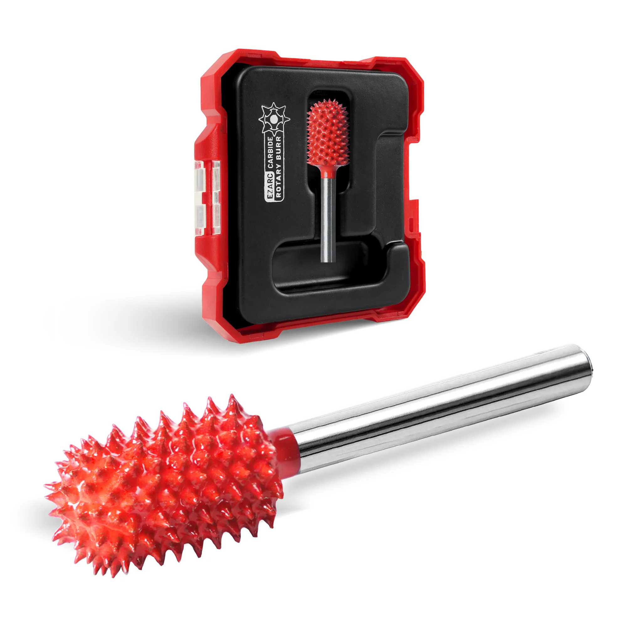 EZARC Tungsten Carbide Rotary Burr 1PC 1/8’’ Shaft Ball Tip Wood Carving Bit Coarse Engraving Material Removal Tool Storage Case