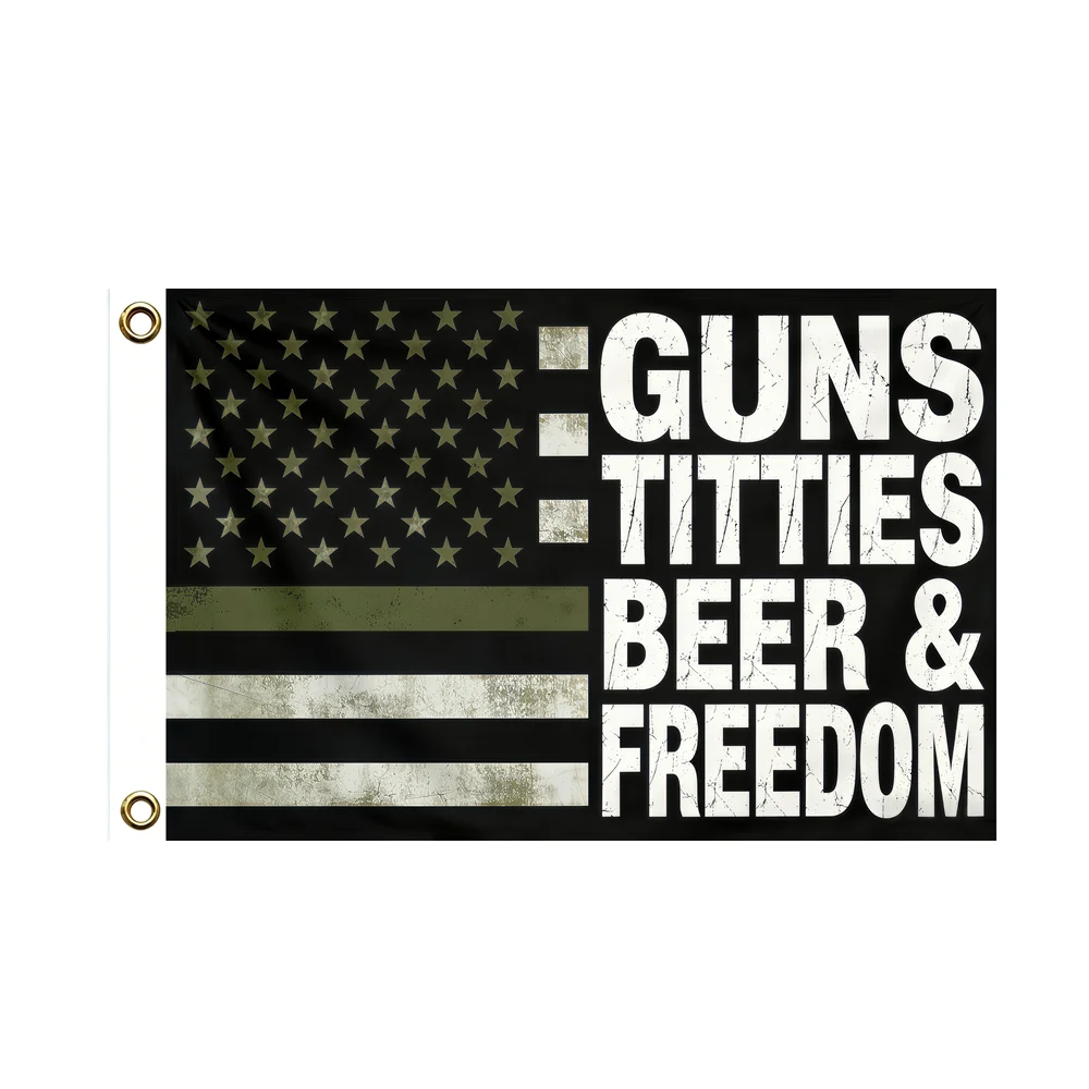 Guns Titties Beer & Freedom American Flag 2x3ft 3x5ft Polyester Banner Vintage USA Stars Stripes Wall Hanging Decor