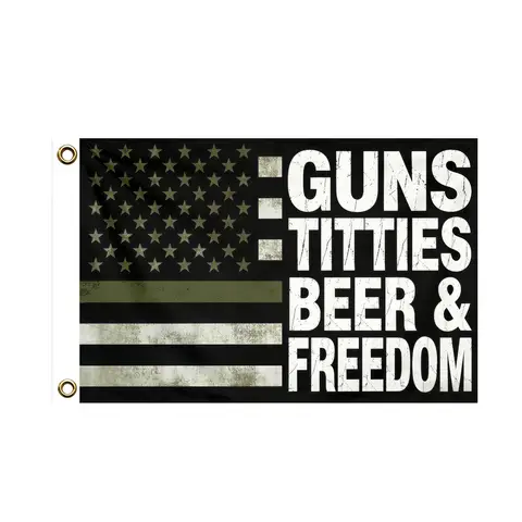 Guns Titties Beer & Freedom American Flag 2x3ft 3x5ft Polyester Banner Vintage USA Stars Stripes Wall Hanging Decor