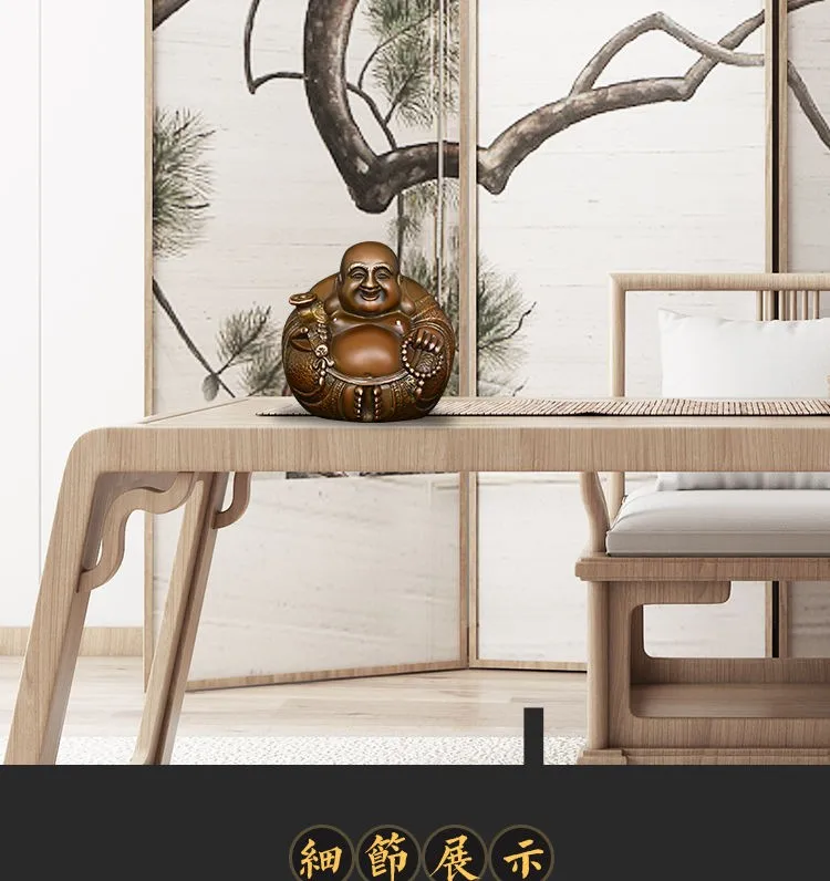 ‌Solid Brass Laughing Buddha Maitreya Statue Asian Style Home Decor‌