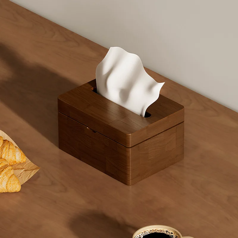 Solid wood tissue box Home living room desktop napkin storage box Chinese high-end light luxury new creative pumping carton