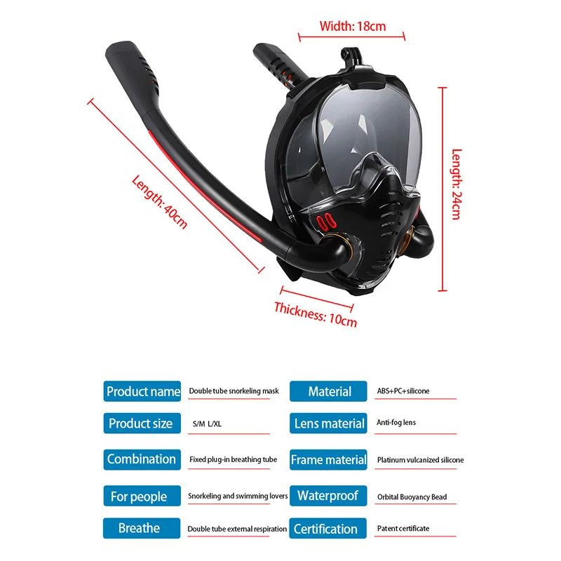 Schnorchelmaske, Doppelschlauch, Silikon, voll trocken, Tauchmaske, Schwimmmaske für Erwachsene, Tauchbrille, eigenständige Unterwasseratmung – Detail 7