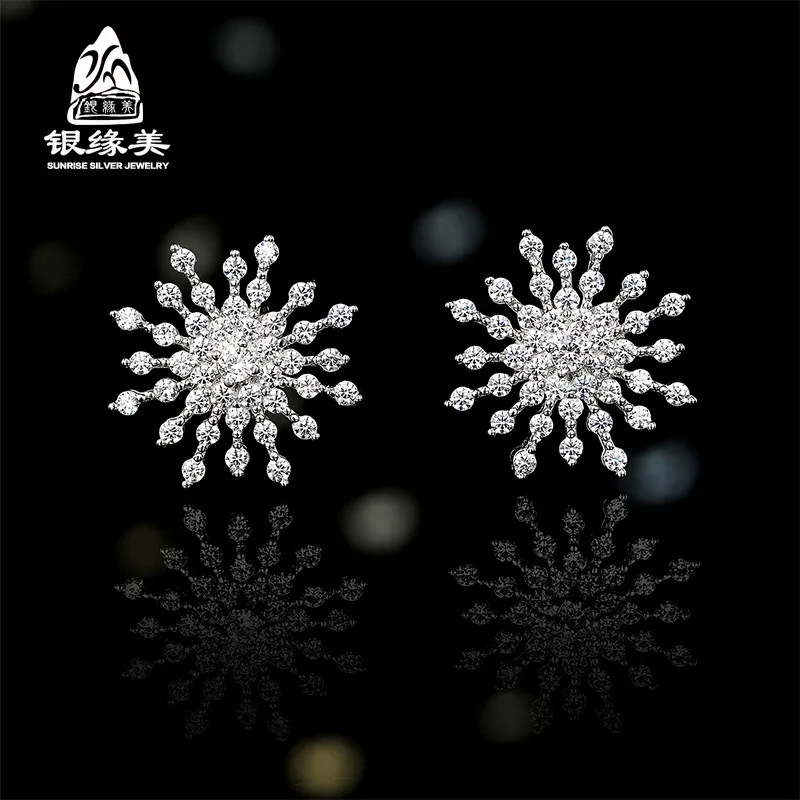 100% 925 Sterling Silver Snowflake Lab Sapphire Gemstone Ear Studs Earrings Romantic Fine Jewelry For Women Wholesale