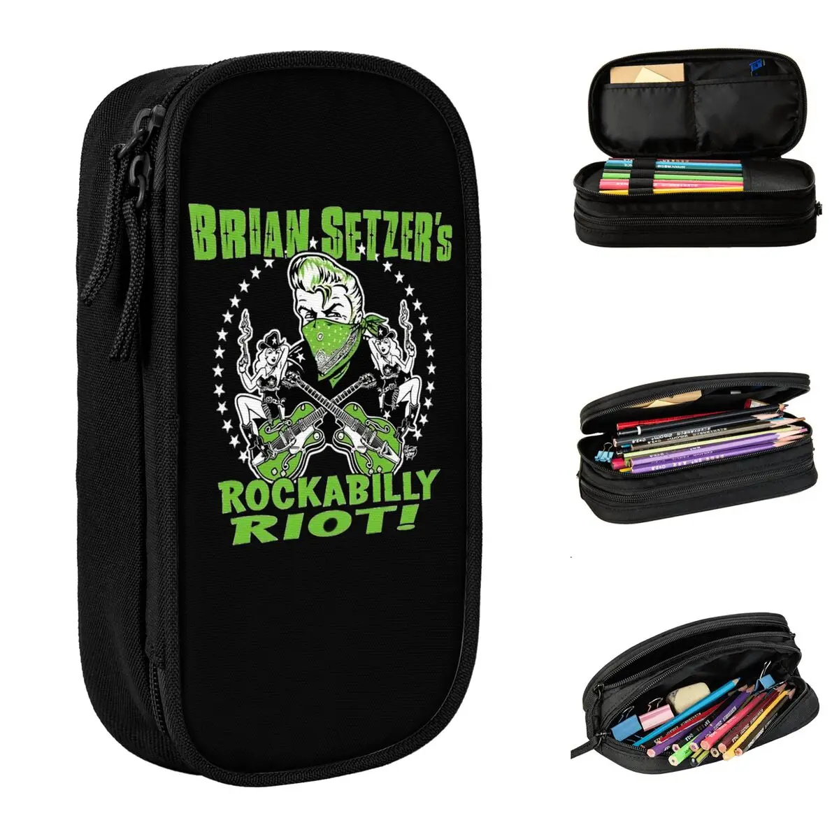 Rock Brian Setzer Stray Cats Pencil Case American Band Back To School Pencil Cases Zipper Boy Girl Lovely Big Pencil Box