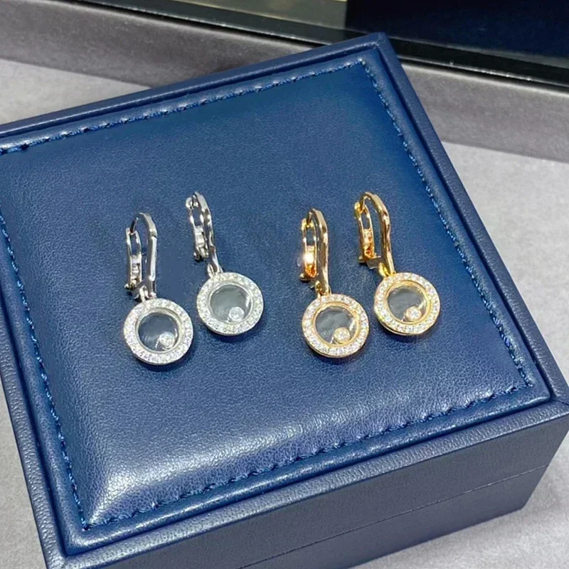 

MXK New High-quality 925 sterling Silver single drill Revolvable Round earrings women's fashion simple luxury brand jewelry gift