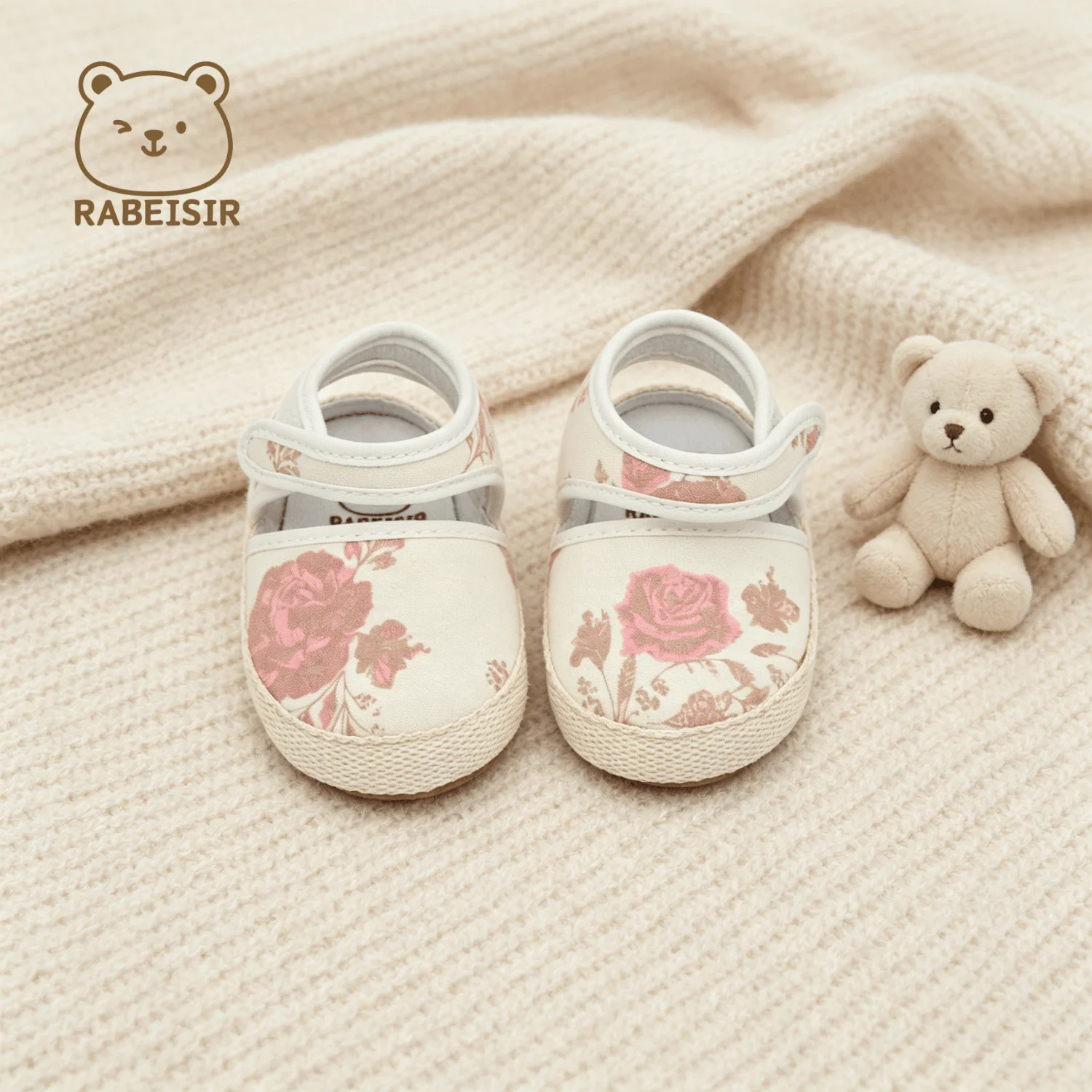 0-18 Months Baby Girl Retro Floral Print Casual Shoes with Velcro Edge and Soft Sole Baby Walking Shoes