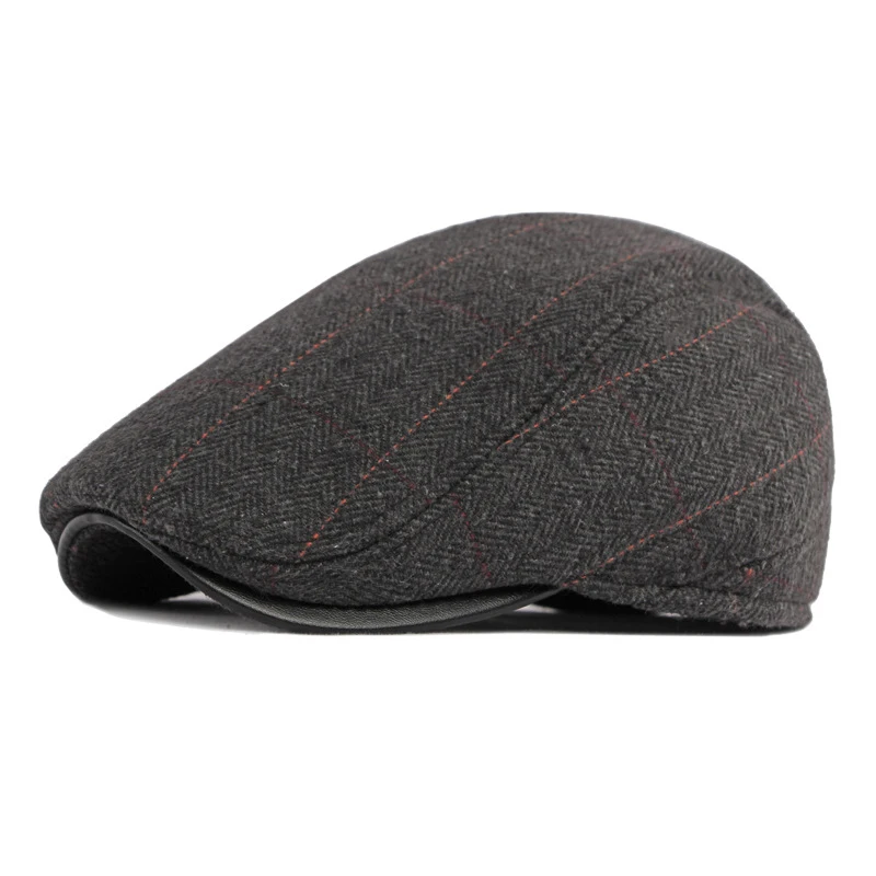 Winter Beret Hat Men Middle Age Elderly Hat for Male Twill Flat Peaked Cap with Earflap Visor Warm Driver Beret Retro