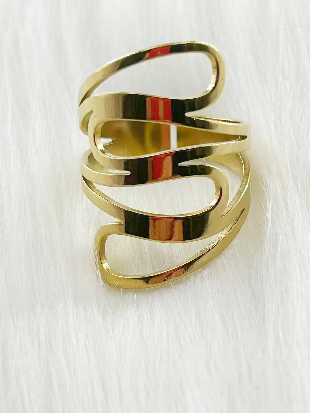 WOUWU Minimalist Multi layer Hollow Line Ring Stainless Steel Geometric Stackable Ring Women's Jewelry Party Gift