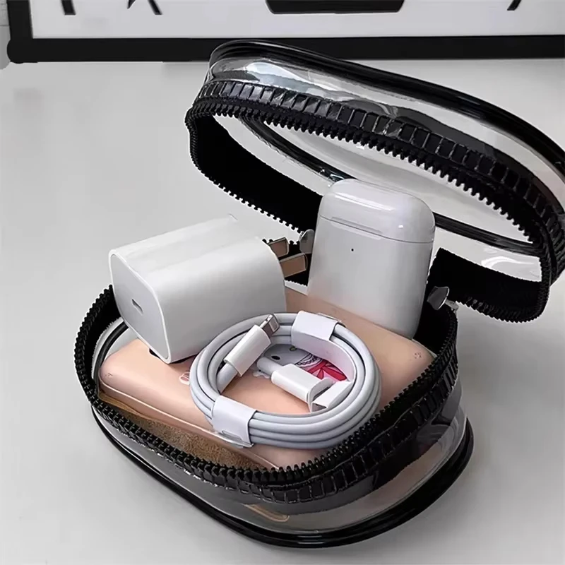 Transparent Round PVC Data Cable Charger Storage Bag Earphone Coin Waterproof Travel Bag Pouches Organization Jewelry Organizer