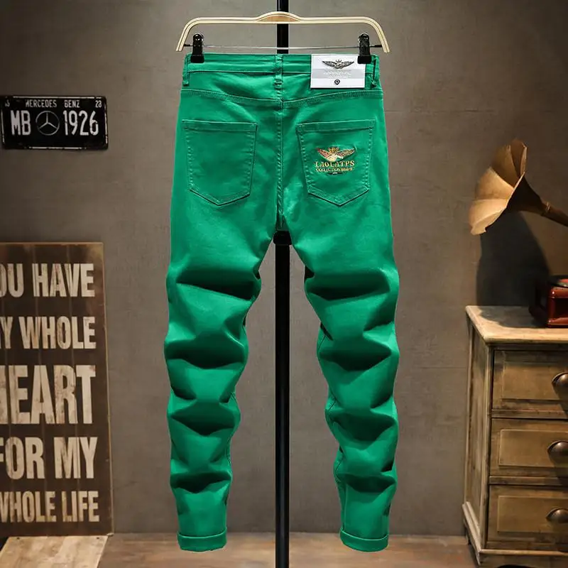 Slim Skinny Stretch Long Denim Jeans with Beautiful Embroidery for Men, Versatile Daily Pants with Spring and Autumn Style