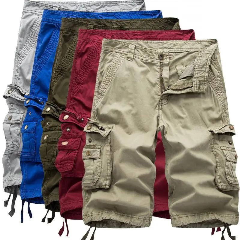 

Men's Oversized Workwear Shorts Mid-Length Casual Pants Straight Leg Cotton Zipper Waist Neutral Style Military Green Color