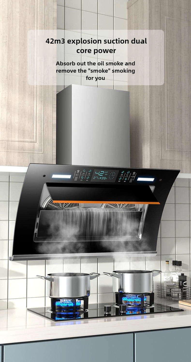 220V Household Rental Room Kitchen Range Hood 36m³ Side Suction Large Suction Self-cleaning Intelligent Somatosensory Range Hood