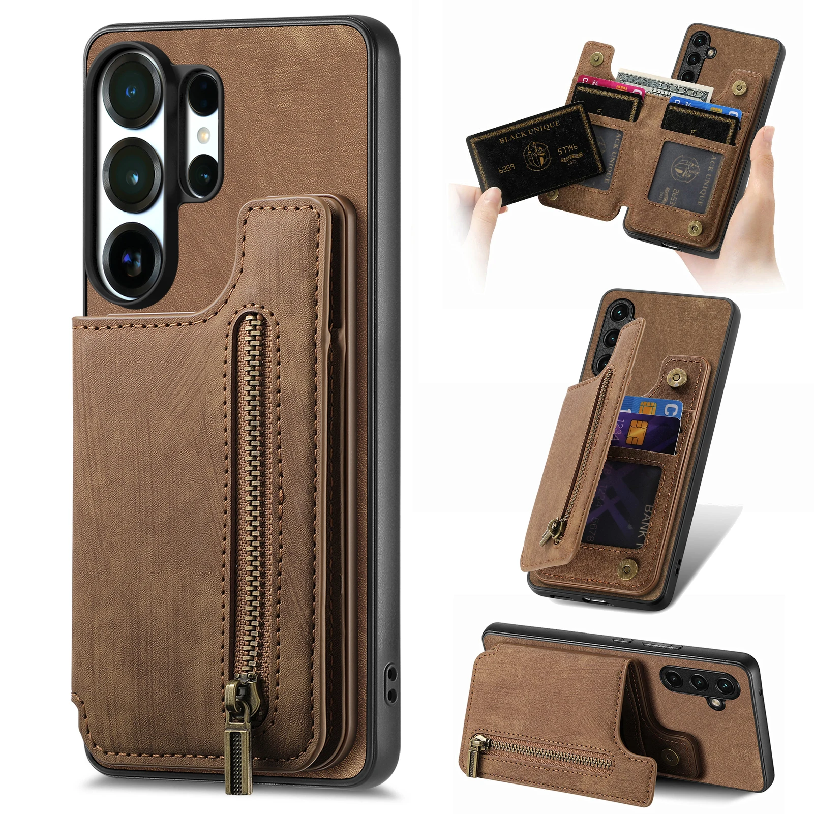 Luxury Magnetic Zipper Wallet With Card Holder For Samsung Galaxy S26 Ultra S26 S25 S24 S23 Ultra Case Shockproof Protect Cover