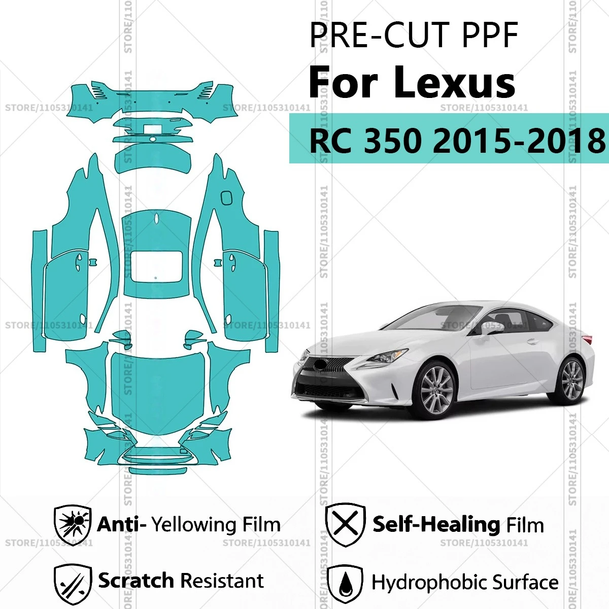 For Lexus RC 350 2015-2018 Pre-Cut Paint Protection Film PPF Transparent Car Film Professional Automotive PPF Full Vehicle
