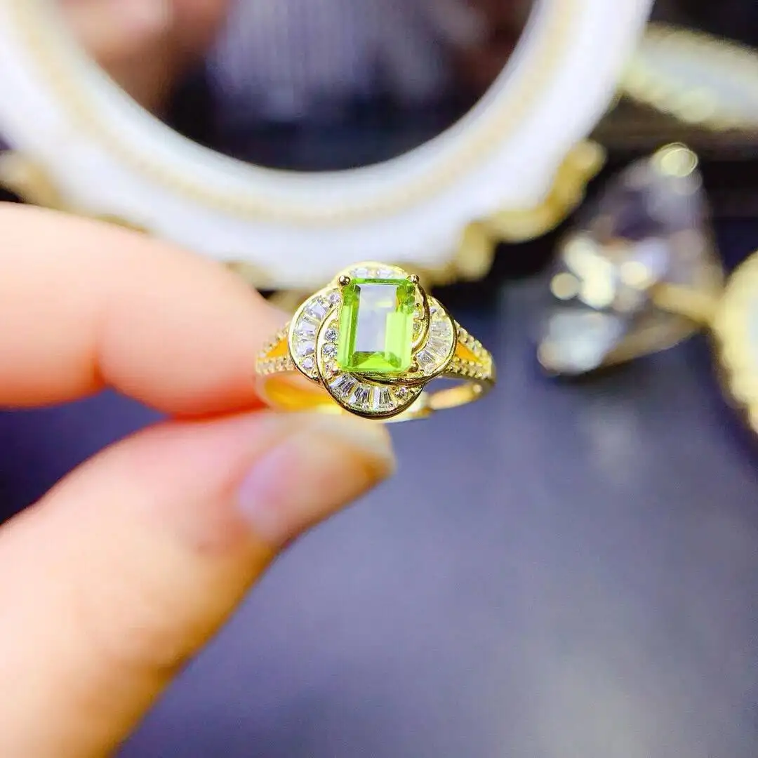 KJJEAXCMY New Jewelry Natural Women's Peridot Ring 925 silver inlay Colorful and splendid Crystal pure fire flash explosion