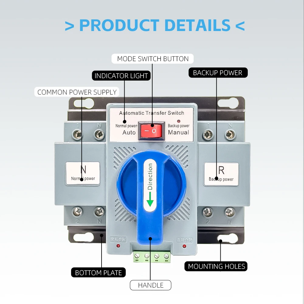 Professional Factory Supplier Double Power CB Level 2 Pole  63 Amps Generator Automatic Transfer Switch ATS