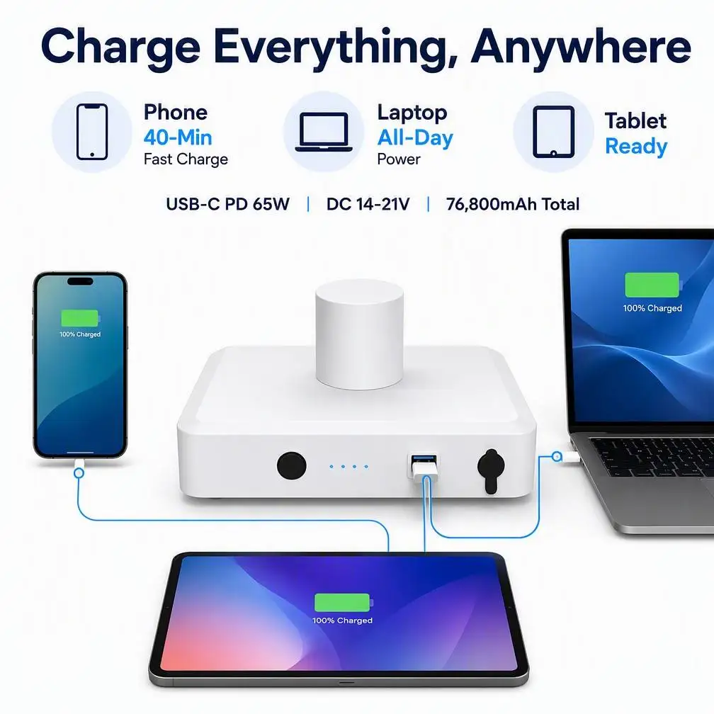 Starlink Mini Li-Polymer Battery Pack for RV Camping Off-Grid Travel 245.7Wh 76800mAh USB-C In/Out LCD Display Power Bank